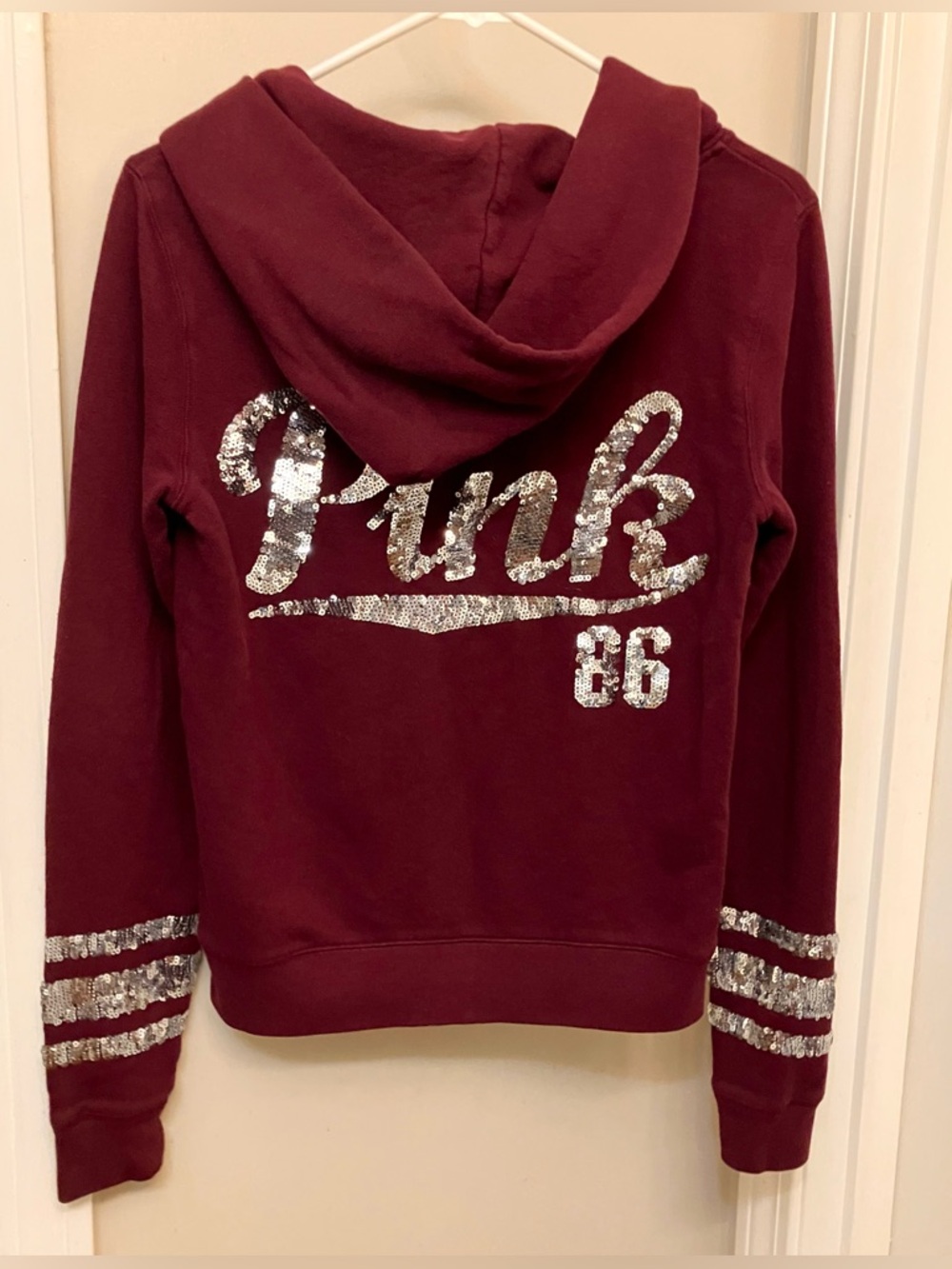 Woman’s PINK Victoria's Secret Burgundy Zip-Up Sparkly Sweatshirt  Size S/P